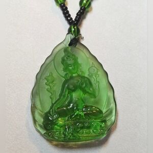 Spiritual Tribal Style Buddha Green Glass Necklace Pendant